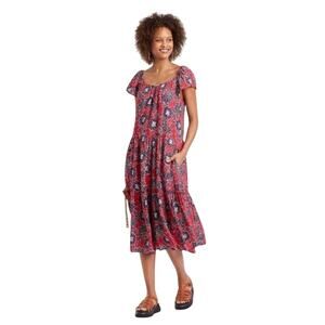 Knox Rose Lined Midi Dress Women’s Large Floral Red Boho Pockets Flutter Sleeve